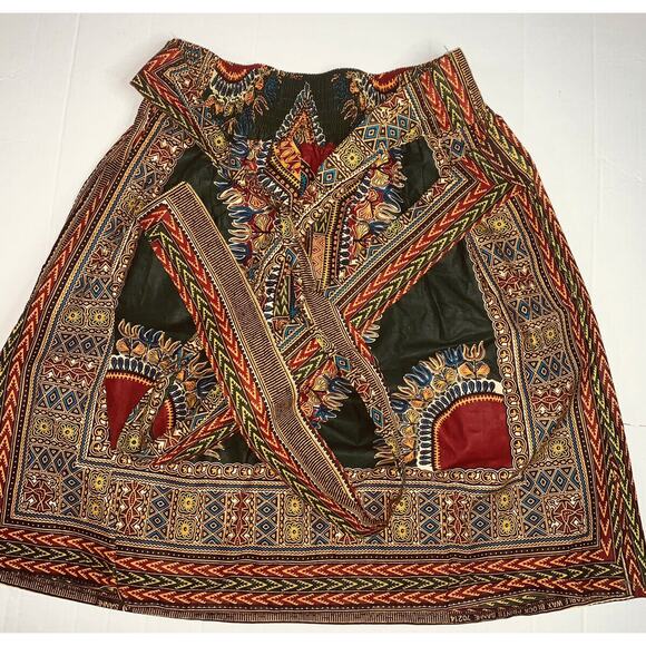 Dashiki Skirt Sash Green/Gold/Red Wax Block Print ft Inc CH9004 Free New Stiff - Picture 2 of 12